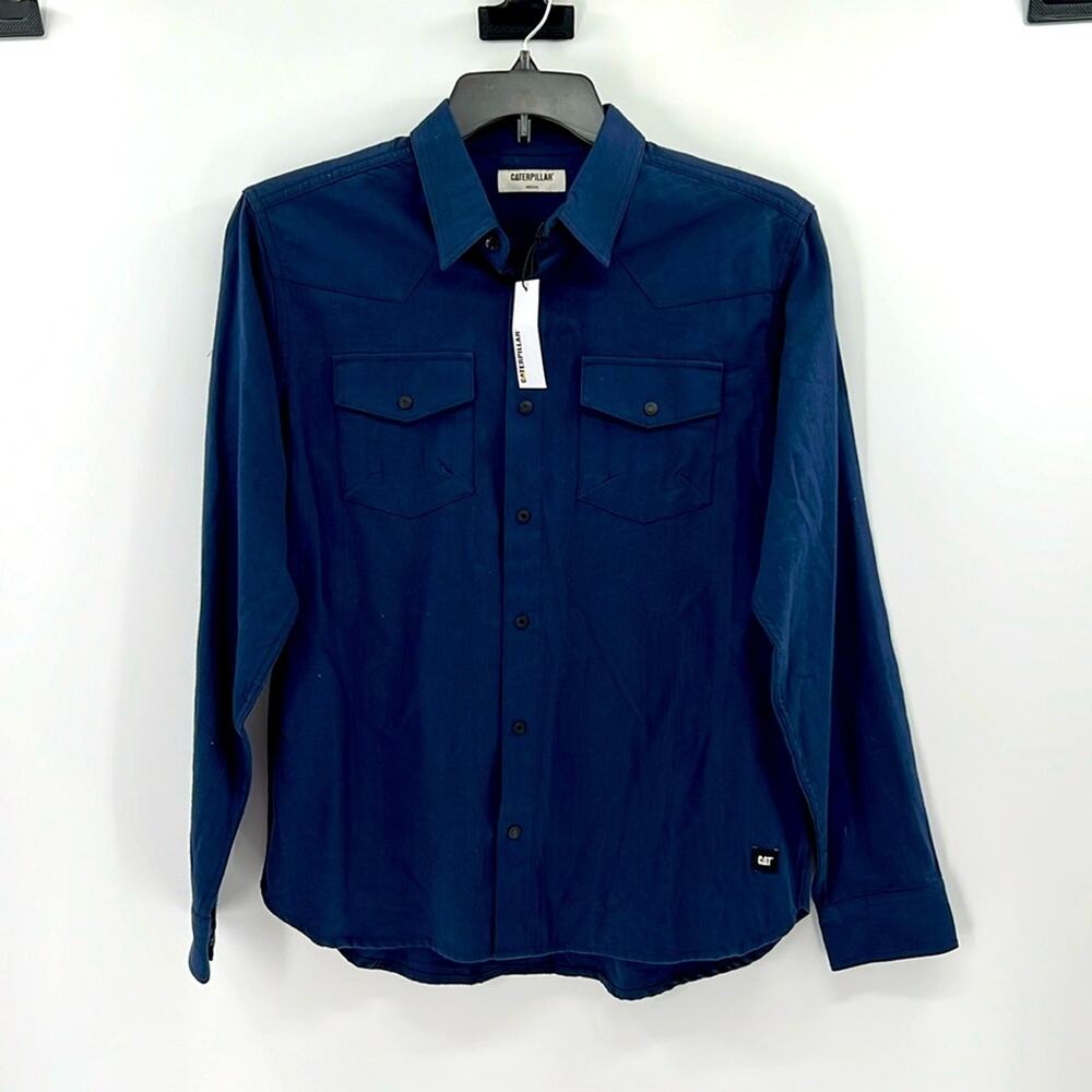 Caterpillar Men's Long Sleeve Snap Front Shirt - Detroit Blue - Medium - NWT